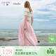 三彩2025夏季新款松緊腰半身裙A字裙長(cháng)裙極簡(jiǎn)風(fēng)顯瘦女 櫻花粉 L