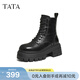 他她（TATA）巡星者靴子女鞋工裝靴秋冬新黑色加絨馬丁靴英倫短靴CG801DD5 黑色（絨里） 37