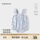 babylove【清倉】女寶寶吊帶連體衣夏薄款嬰兒三角哈衣純棉時(shí)尚包屁衣夏裝 花間曉晴 73cm