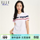 ELLE ACTIVE減齡條紋撞色POLO衫女士時(shí)尚運動(dòng)休閑透氣翻領(lǐng)短袖T恤上衣 白色 L