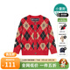 暇步士（Hush Puppies）童裝兒童男女小童冬季新款童趣菱格精梳棉開(kāi)衫線(xiàn)衣 經(jīng)典紅 120 cm