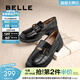 百麗（Belle）元寶樂(lè )福鞋女棕色英倫風(fēng)粗跟小皮鞋舒適通勤單鞋D2S1DCA5預售 黑色-寬版 37 (235mm)