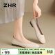 ZHR單鞋女溫柔風(fēng)百搭軟平底豆豆鞋復古方頭輕便套腳女鞋 AH122米色37