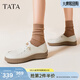 他她（TATA）QQ軟糖英倫單鞋女真皮厚底牛津鞋小皮鞋豆豆鞋新7A421CM4 7A421CM4米白（踩跟款-寬版） 37
