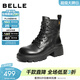 百麗（Belle）時(shí)尚串珠牛皮馬丁靴女冬季新款抓皺厚底增高休閑短靴B2940DD5 黑色 36