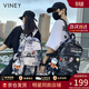 viney時(shí)尚書(shū)包男女ins初中高中大學(xué)生簡(jiǎn)約背包百搭潮流大容量雙肩包 小牛掛件+隨機徽章【黑色】
