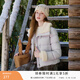 香影泡芙短款羽絨服女2025冬季新款毛領(lǐng)拼接格子白鴨絨牛角扣外套 紫色 S 155/80A/85-95斤