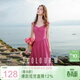 三彩2025夏季新款法式連衣裙肌理感收腰A字裙系帶方領(lǐng)長(cháng)裙M