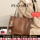 柏薩尼（PESASRIE）品牌包包女包輕奢真皮手提包牛皮大容量單肩托特包情人節生日禮物 棕色【高檔禮盒包裝】
