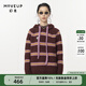 幻走（MOVEUP）2024秋季新款.FUN系列連帽趣味條紋膠章中長(cháng)款毛衣女 暗紅 L
