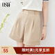 歐莎（OSA）灰色高腰直筒西裝褲休閑a字五分短褲女夏季薄款寬松顯瘦 卡其色 XL