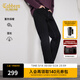 卡賓（CABBEEN）【撞色明線(xiàn)】卡賓加絨保暖牛仔褲男裝2025秋冬新款彈力直筒長(cháng)褲子 煤黑色01 29 /170/M