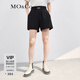 MO&Co.休閑松緊腰運動(dòng)風(fēng)休閑短褲黑色寬松直筒高腰女摩安珂 黑色 L