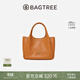 BAGTREE【明星同款】包包樹(shù)墩墩包輕奢品牌植鞣皮菜籃子手提水桶包女士包 焦糖色【贈可拆卸內袋】 高級小眾生日禮物女