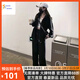 COZOK運動(dòng)服套裝女秋冬韓版寬松顯瘦學(xué)生大碼連帽衛衣休閑跑步兩件套潮 黑色 【兩件套】 XL 建議120-135斤