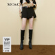 MO&Co.半身裙春學(xué)院風(fēng)不對稱(chēng)立體壓褶開(kāi)叉短裙(附腰帶)摩安珂 黑色 S 160