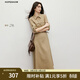 紅袖（hopeshow）工裝風(fēng)休閑連衣裙2026春季新款女裝襯衫領(lǐng)別致漂亮掐腰顯瘦長(cháng)裙子 駝色013 L