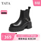 他她（TATA）切爾西靴女冬季時(shí)尚通勤厚底鞋 黑色 39