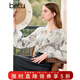 百圖betu女裝秋季新款襯衫國風(fēng)印花襯衣長(cháng)袖雪紡衫上衣女2407T44 米白 S