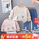 五小七童裝女童春秋季套裝新款一歲女寶寶衣服兩件套兒童衛衣春裝 米色 80 尺碼7-11月【建議寶寶75-85】cm