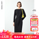 朗姿法式一字領(lǐng)設計感復古小香風(fēng)禮服裙優(yōu)雅冬季新款高級感連衣裙 黑色 L