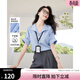 歐莎（OSA）知性通勤短袖襯衫職業(yè)裝面試女2025年夏季新款顯瘦氣質(zhì)襯衣上衣 藍色 M