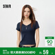 森馬（Semir）短袖T恤女夏季短款V領(lǐng)半開(kāi)襟套頭衫緊身正肩2026上衣109326100046