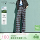 三彩2026春季新款格紋休閑褲松緊腰寬松直筒褲長(cháng)褲女