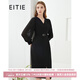 愛(ài)特愛(ài)（EITIE）秋新款商場(chǎng)同款時(shí)尚氣質(zhì)輕商務(wù)腰帶V領(lǐng)顯瘦燈籠袖連衣裙女6307020 黑20 M 160