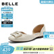 百麗（Belle）時(shí)尚大方扣包頭涼鞋女2026夏季新款輕便薄底中空涼鞋BCM33BK6預售 米色 40