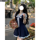 詩(shī)丹蕊韓系學(xué)院風(fēng)甜美設計感夏季假兩件格紋撞色連衣裙收腰顯瘦短款裙子 格子假兩件連衣裙 均碼 【可備注碼數】