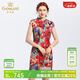 喬萬(wàn)尼新款夏修身氣質(zhì)中國風(fēng)旗袍禮服印花桑蠶絲真絲連衣裙女 中國紅 XL