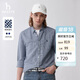 哈吉斯（HAZZYS）男裝 春季男襯衣棉麻千鳥(niǎo)格通勤長(cháng)袖襯衫男ASCZK1BAX72