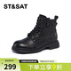 星期六（St&Sat）女靴冬季平跟保暖舒適通勤短筒馬丁靴 黑色 36