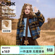ASK JUNIOR兒童外套2025冬季中大童翻領(lǐng)撞色格紋夾克女童長(cháng)袖呢子大衣