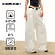 ICH MODE復古白色闊腿褲女2026春季款寬松休閑工裝直筒褲 白色 M
