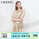 LAGOGO木耳邊泡泡袖連衣裙女拉谷谷夏季新款寬松彈力A字中長(cháng)裙 淺駝色(S3) XL