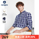 Navigare意大利小帆船格子襯衫男2025秋冬季新款磨毛保暖襯衣休閑純棉寸衫 暗珠寶藍白 XL