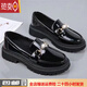 百麗踏真軟皮小皮鞋女2026秋季新款英倫風(fēng)休閑樂(lè )福女鞋松糕厚底黑色單鞋 黑色亮皮 升級款 38