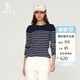 哈吉斯（HAZZYS）女裝條紋學(xué)院休閑長(cháng)袖T恤女ABTSE0BCF05 藏青色NV 160/84A38