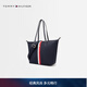 Tommy Hilfiger【禮物】女拼色織帶休閑通勤外出旅行輕便大容量手提托特包 藏青色DW6 OS