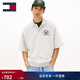 TOMMY JEANS26春夏新款男裝純棉微抓絨美式復古印花寬松短袖T恤POLO衫 灰色P08 S