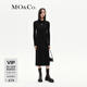 MO&Co.針織裙連衣裙含綿羊毛輕暖LOGO章仔小圓領(lǐng)開(kāi)叉黑色摩安珂 黑色 S 160