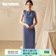 ROEYSHOUSE羅衣知性OL無(wú)袖連衣裙女夏裝新款純色修身顯瘦中長(cháng)裙子01790 霧藍色（加長(cháng)款） XL