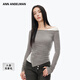 ANN ANDELMAN【明星同款】不對稱(chēng)斜肩拼色長(cháng)袖T恤假兩件修身上衣 灰色 XS