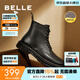 百麗（Belle）潮搭馬丁靴男冬季商場(chǎng)同款真皮英倫風(fēng)休閑靴92267DD0 黑絨里(8孔) 39 (245mm)