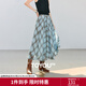初語(yǔ)灰藍格紋雪紡長(cháng)款半身裙女2025夏季新款飄逸百搭輕文藝A字裙 淺藍灰格 L