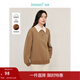 茵曼（INMAN）【商場(chǎng)同款】撞色翻領(lǐng)休閑衛衣2024冬季女裝新款百搭加絨上衣 淺卡其 S