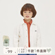 papa爬爬春季兒童外套男女童大口袋牛仔外衣純棉襯衫上衣休閑 米白 110
