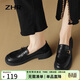 ZHR樂(lè )福鞋女春秋復古軟底小皮鞋女一腳蹬兩穿單鞋女 AH338 黑色 38 
